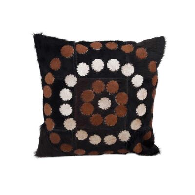 Coussin 45x45 carrecm PRESTIGE 4 Noir. Tapis artisanal en Peau de bête