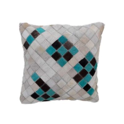 Coussin 45x45 carrecm DIMEDE Bleu. Tapis artisanal en Peau de bête