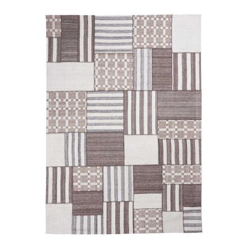 Tapis kilim 60x110cm PATCHWINDIA Gris. Tapis artisanal en Laine