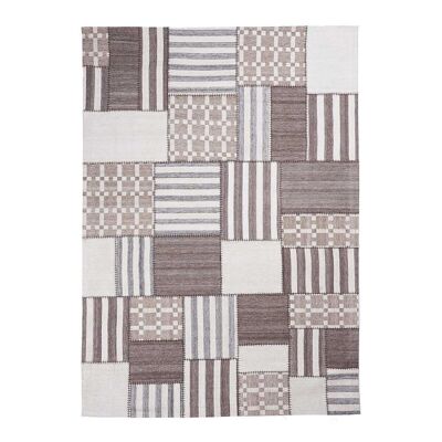 Tapis kilim 80x140cm PATCHWINDIA Gris. Tapis artisanal en Laine