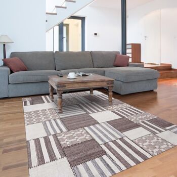 Tapis kilim 80x140cm PATCHWINDIA Gris. Tapis artisanal en Laine 2