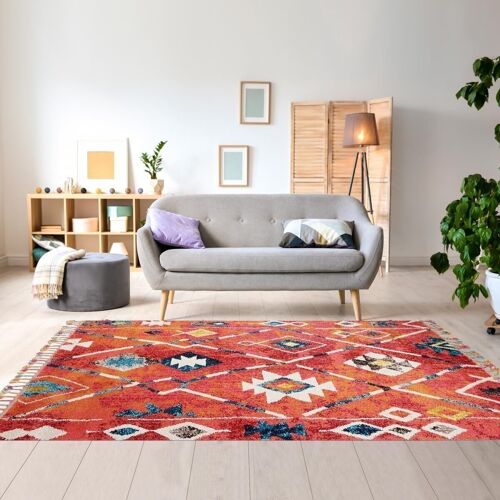 Tapis berbère style 100x100 cm rond berber tribal mk 02 multicolore chambre adapté au chauffage par le sol