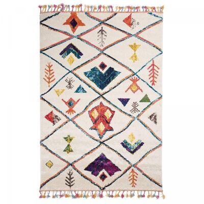 Tapis berbère style 100x100 carrecm BERBER TRIBAL MK 03 Blanc en Polypropylène