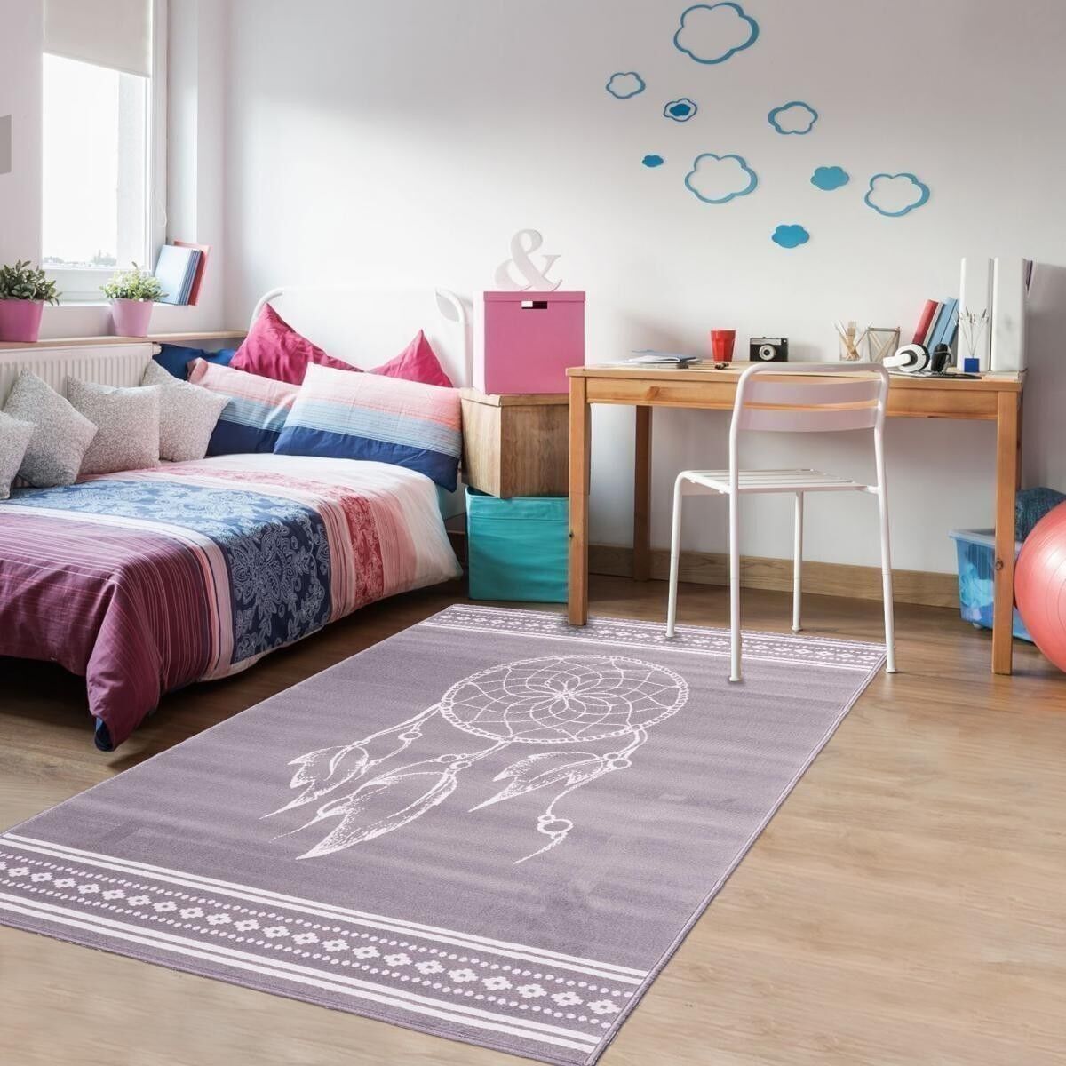 190x280 - tapis chambre enfant moderne design - tapis chambre bébé fille garcon ado - tapis gris