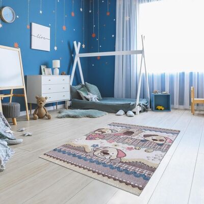Alfombra infantil 80x150 cm rectangular klk dogra crema dormitorio apta para suelo radiante