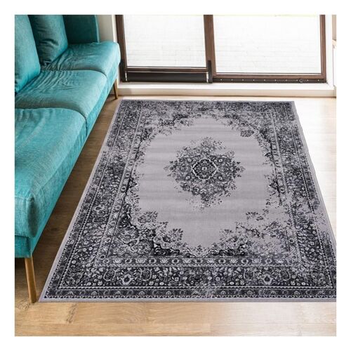 Tapis orient style 280x365 cm rectangulaire af vintor noir grand salon adapté au chauffage par le sol