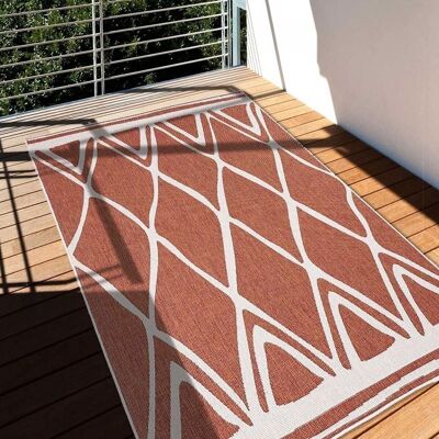 Tapis berbère style 160x230 cm rectangulaire af aribia reversible rouge terrasse, jardin adapté au chauffage par le sol