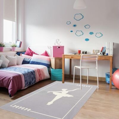 Alfombra infantil 80x150 cm rectangular af bailarina gris dormitorio apta para suelo radiante