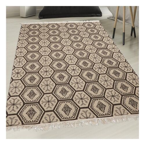 Tapis kilim 80x150 cm rectangulaire malsa reversible gris chambre tissé à la main