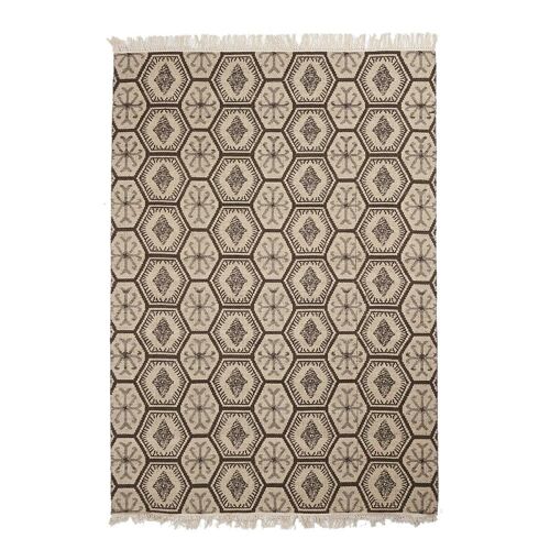 Tapis kilim 200x290cm MALSA REVERSIBLE Gris. Tapis artisanal en Laine