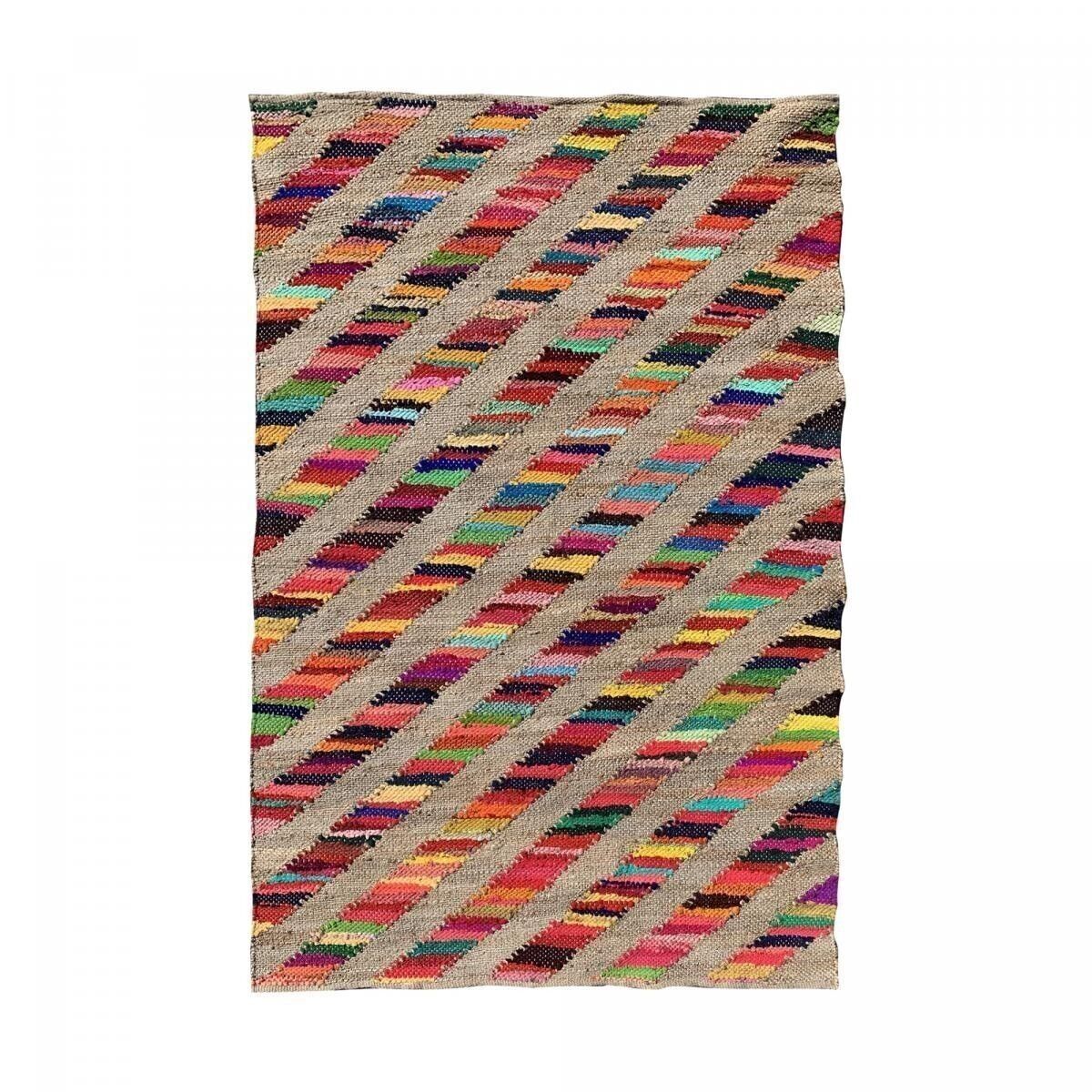 Tappeto Kilim 80x150cm JUTA ARCOBALENO E FILATO RICICLATO Multicolor. Tappeto in iuta artigianale