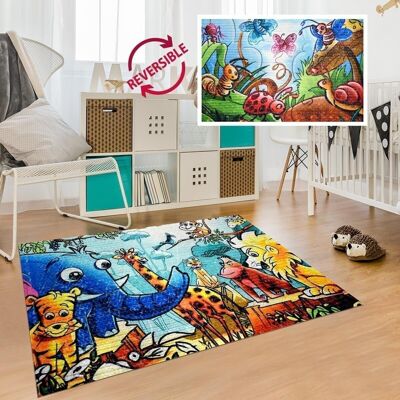 Tappeto per bambini 120x170 cm rettangolare reversibile foresta multicolore camera da letto tessuto a mano adatto per riscaldamento a pavimento