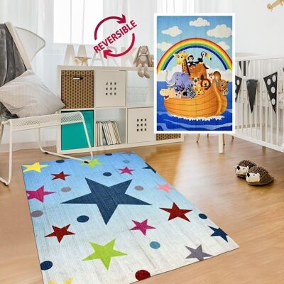 Alfombra infantil 50x80 cm rectangular reversible estrella multicolor dormitorio tejida a mano apta para suelo radiante