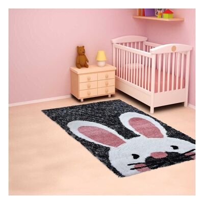 Tapis enfant 60x110 cm rectangulaire rabbit multicolore chambre tufté adapté au chauffage par le sol