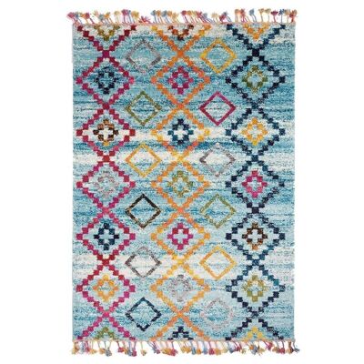 Tapis berbère style 40x60cm OURIKA MK 05 Bleu en Polypropylène