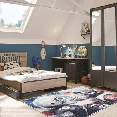 Children's rug 60x90 cm rectangular skulls camps gray bedroom suitable for underfloor heating