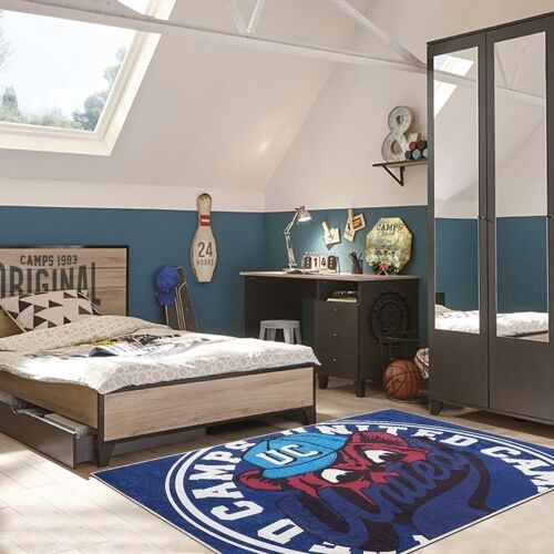 Tapis enfant 60x90 cm rectangulaire uc bear camps bleu chambre adapté au chauffage par le sol