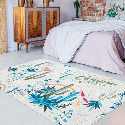 Children's rug 60x90 cm rectangular cactus camps ecru bedroom suitable for underfloor heating