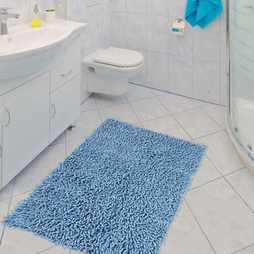Tapis de salle de bain 50x80 cm rectangulaire spaghetti bleu salle de bain tufté main coton