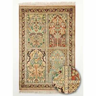 Oriental rug 75x130cm CASHMIRE 1A2T Beige. Handmade Rayon rug