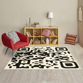 Tapis salon 80x150cm BC QR CODE Noir en Polypropylène 2