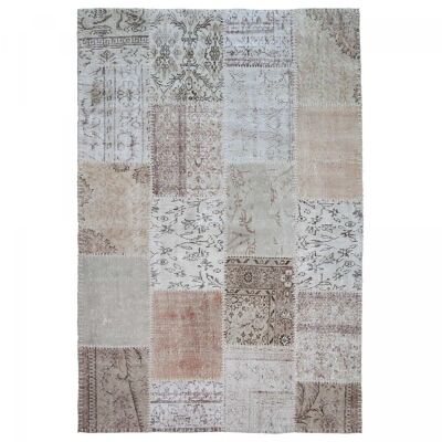 Wohnzimmerteppich 80x150cm KLASSE PATCHWORK 1A2T Beige. Handgefertigter Wollteppich