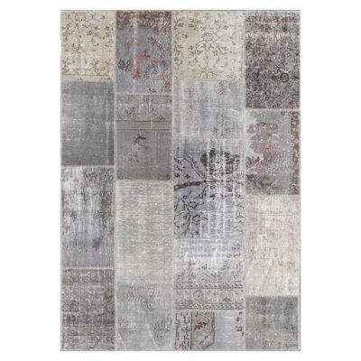 Wohnzimmerteppich 120x170cm CLASS PATCHWORK 1A2T Grau. Handgefertigter Wollteppich