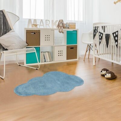 Children's rug 60x90 cm original shape cloud 1 blue bedroom hand-tufted cotton