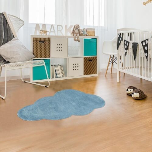 Tapis enfant 80x140 cm forme originale nuage 1 beige chambre tufté main coton