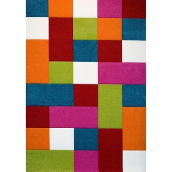 Tapis enfant 60x110 cm rectangulaire kids carreaux multicolore chambre adapté au chauffage par le sol 2