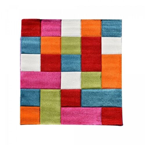 Tapis enfant 100x100 carre cm carré kids carreaux multicolore chambre adapté au chauffage par le sol