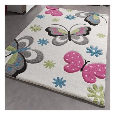 Alfombra infantil 240x340 cm dormitorio infantil mariposas crema rectangular apta para suelo radiante