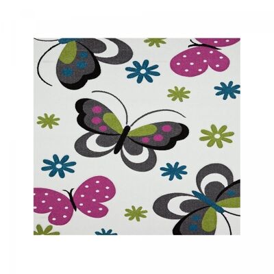 Tappeto per bambini 100x100 cm quadrato bambini farfalle color crema camera da letto adatto per riscaldamento a pavimento