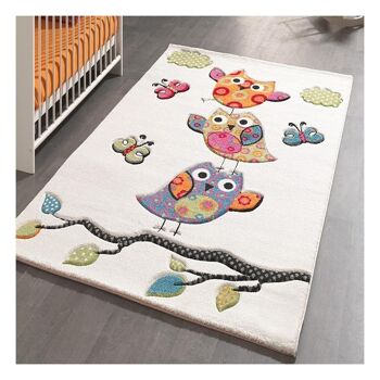 Tapis enfant 200x290 cm rectangulaire kids chouette beige chambre adapté au chauffage par le sol 1