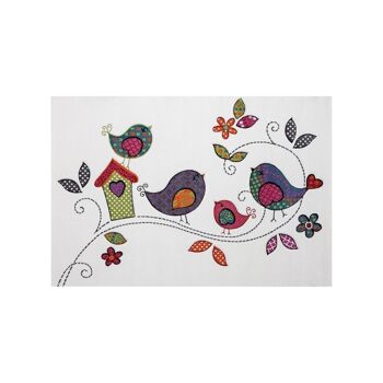 Tapis enfant 80x150 cm rectangulaire kids oiseaux crème chambre adapté au chauffage par le sol 2