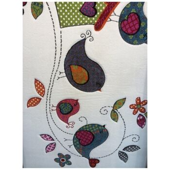 Tapis enfant 80x150 cm rectangulaire kids oiseaux crème chambre adapté au chauffage par le sol 4