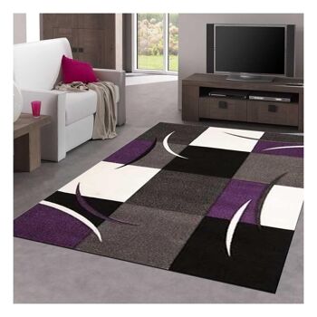 240x340 - un amour de tapis - diamond comma - - grand tapis moderne design - tapis salon et salle a manger - tapis ,violet, gris, noir, créme - couleu 1