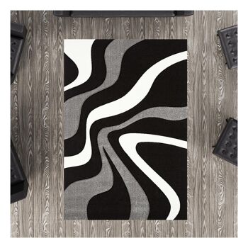 Tapis de salon 80x150 cm rectangulaire diamond vagues noir chambre adapté au chauffage par le sol 1