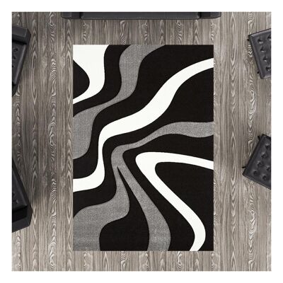 Tapis de salon 120x170 cm rectangulaire diamond vagues noir salon adapté au chauffage par le sol