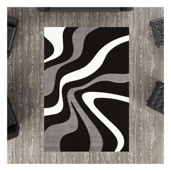 Tapis de salon 120x170 cm rectangulaire diamond vagues noir salon adapté au chauffage par le sol 1