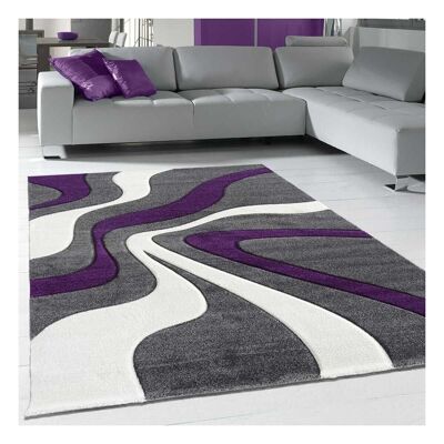Alfombra de salón 160x230 cm rectangular rombo ondas violeta salón apta para calefacción por suelo radiante