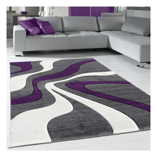 Tapis de salon 240x340 cm rectangulaire diamond vagues violet salle à manger adapté au chauffage par le sol