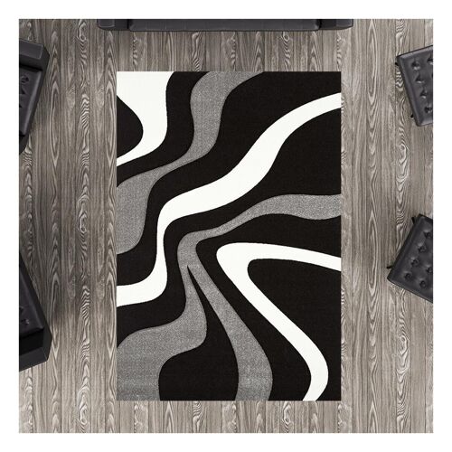 Tapis de salon 140x200 cm rectangulaire diamond vagues noir salon adapté au chauffage par le sol