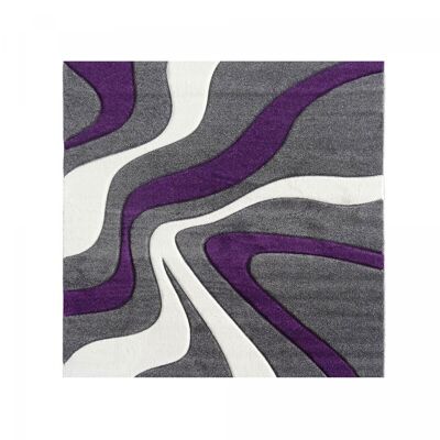 Alfombra de salón 160x160 cm cuadrados cuadrado rombo violeta ondas salón apta para calefacción por suelo radiante