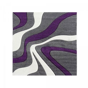 Tapis de salon 100x100 carre cm carré diamond vagues violet salon adapté au chauffage par le sol 1