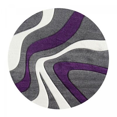 Alfombra de salón 140x140 cm redonda rombo ondas violeta dormitorio apta para calefacción por suelo radiante
