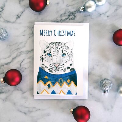 Snow Leopard Christmas Card