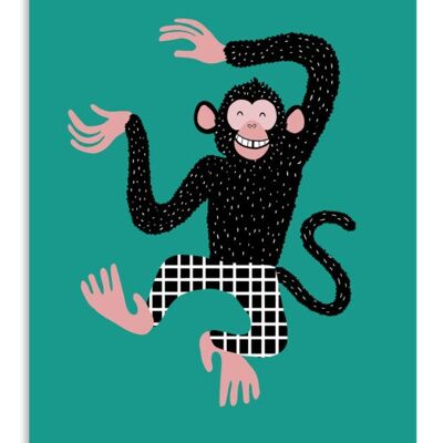 Póster de mono, Bernabé el chimpancé, impresión de bellas artes firmada