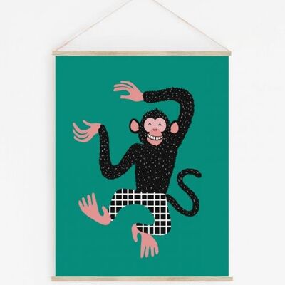 Monkey wall hanging, Barnabas the Chimpanzee - Size 70 x 90 cm
