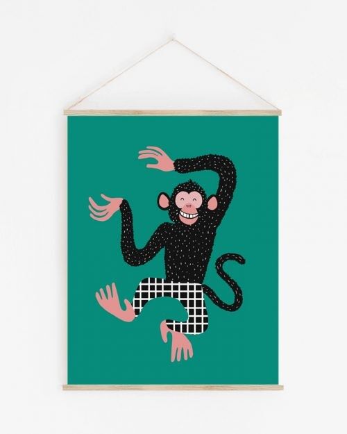 Tenture murale singe, Barnabé le Chimpanzé - Petit Format 45 x 70 cm